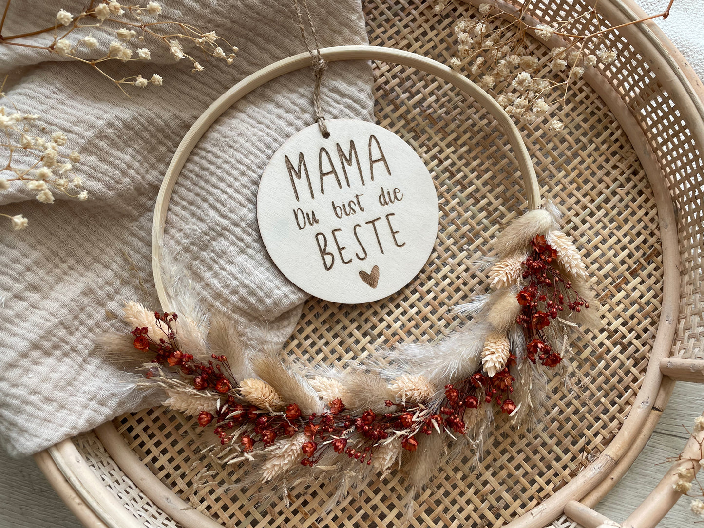 Trockenblumenkranz WINE mit Holzschild || Muttertag || Willkommen || Flower Hoop